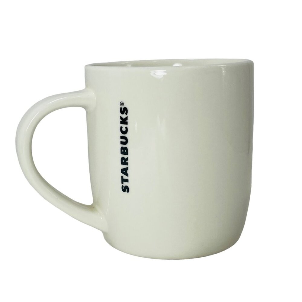 Starbucks Holiday Mug With Gnome & Gift Design 10 Oz Ceramic White Gold Accents - Picture 3 of 6